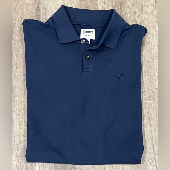 Men’s Size Large Cuts Clothing Curved Hem Fitted Navy Prestige Polo Shirt - Picture 5 of 6